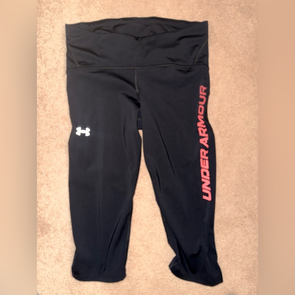 Under Armour Black Leggings with White and Red Accents